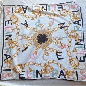 Celine Multicolor Logo and Gold Chain cotton Scarf